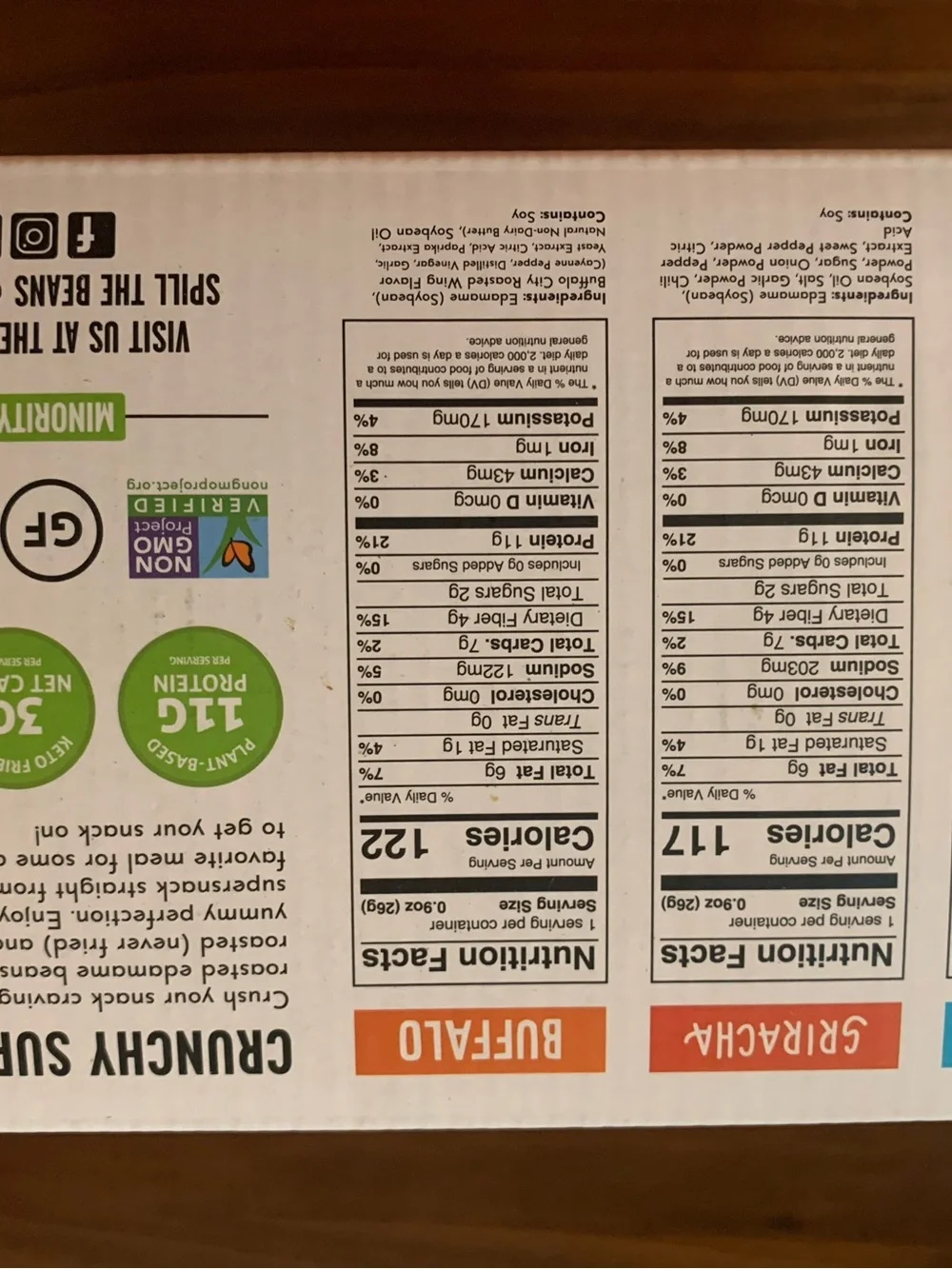 Crunchy Roasted Edamame Beans Variety Pack - Sea Salt, Sriracha & Buffalo